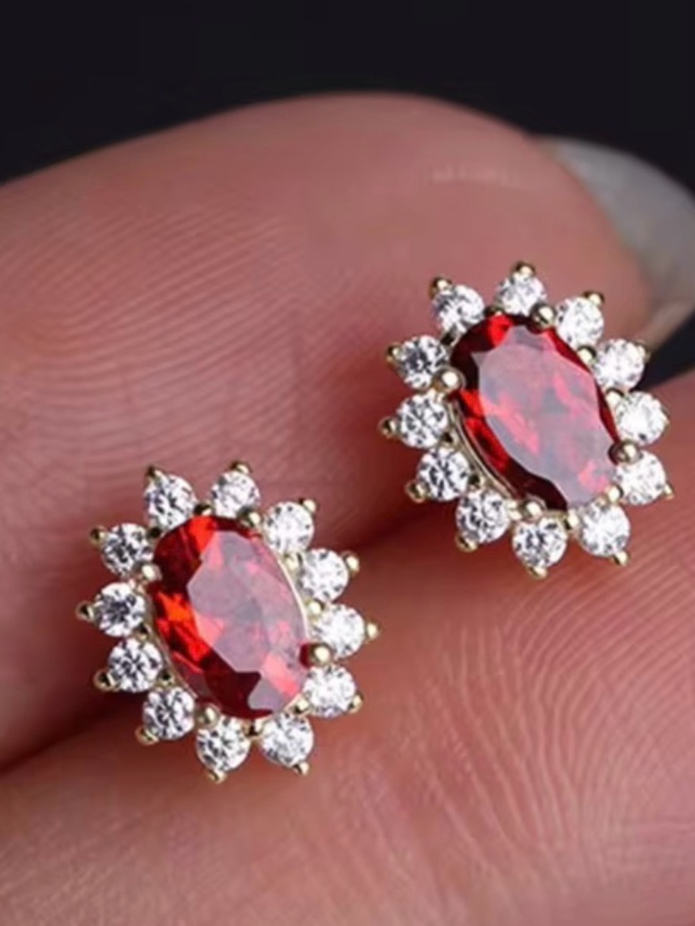 Sterling Silver Red and Clear  Cubic Zirconia Stud Earrings